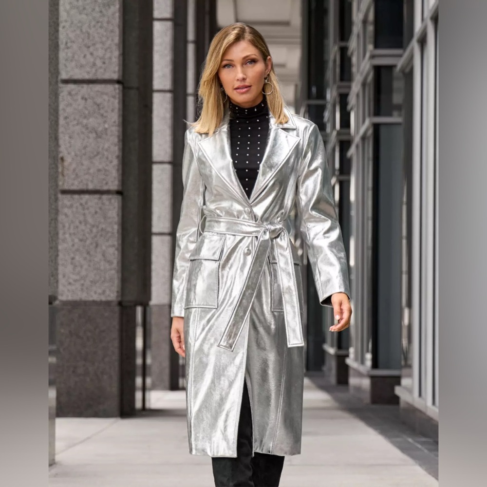Brand New. Never worn. NWT Boston Proper Silver Metallic Trench Coat